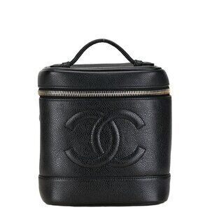 CHANEL Black Caviar Leather Logo Vanity Bag